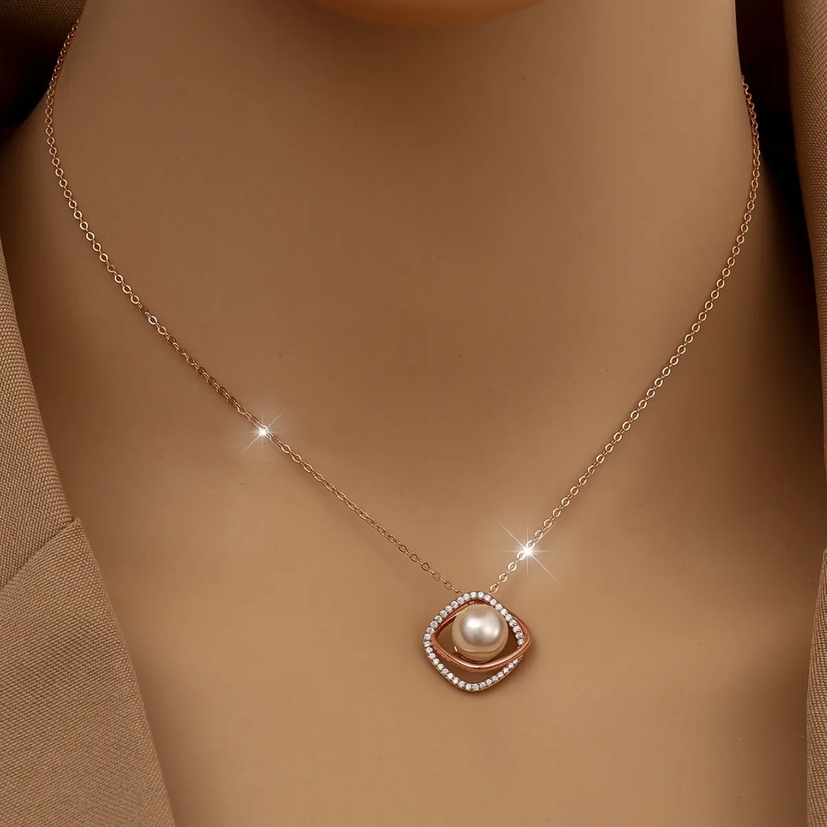 an elegant rose gold single pearl necklace in s925 sterling silver, a bestseller in european and american fashion an elegant rose gold single pearl necklace in s925 sterling silver, a bestseller in european and american fashion