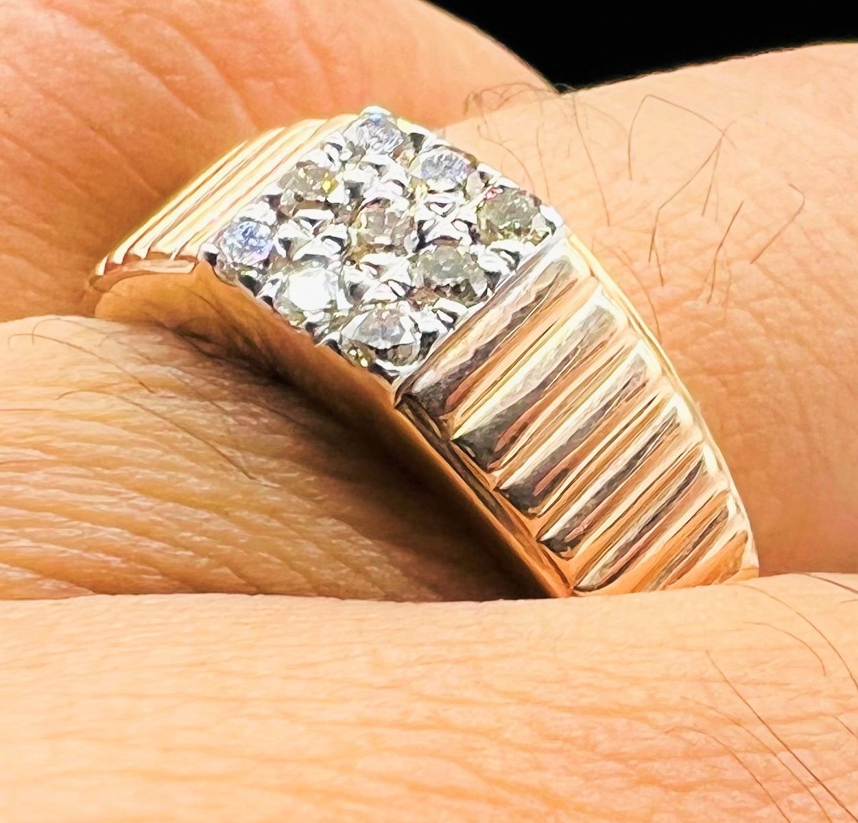 the men's laboratory diamond ring with multiple diamond insets can be customized in 18k platinum for men who wear it frequently the men's laboratory diamond ring with multiple diamond insets can be customized in 18k platinum for men who wear it frequently