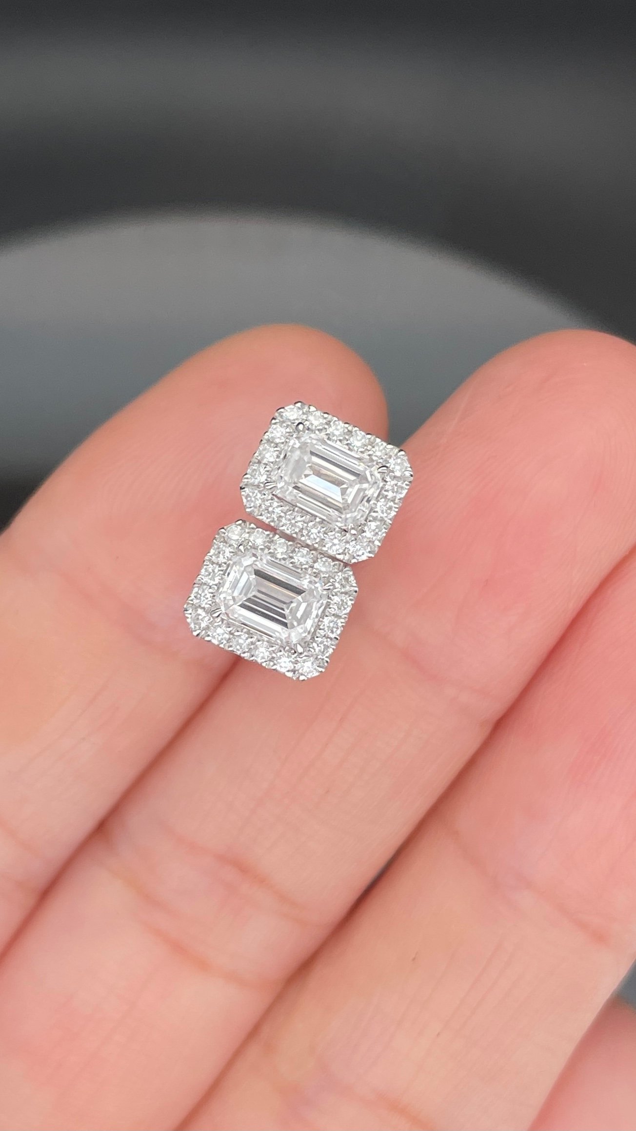customizable emerald cut diamond earrings, small sugar cube diamond earrings, 18k gold diamond earrings suitable for unisex customizable emerald cut diamond earrings, small sugar cube diamond earrings, 18k gold diamond earrings suitable for unisex