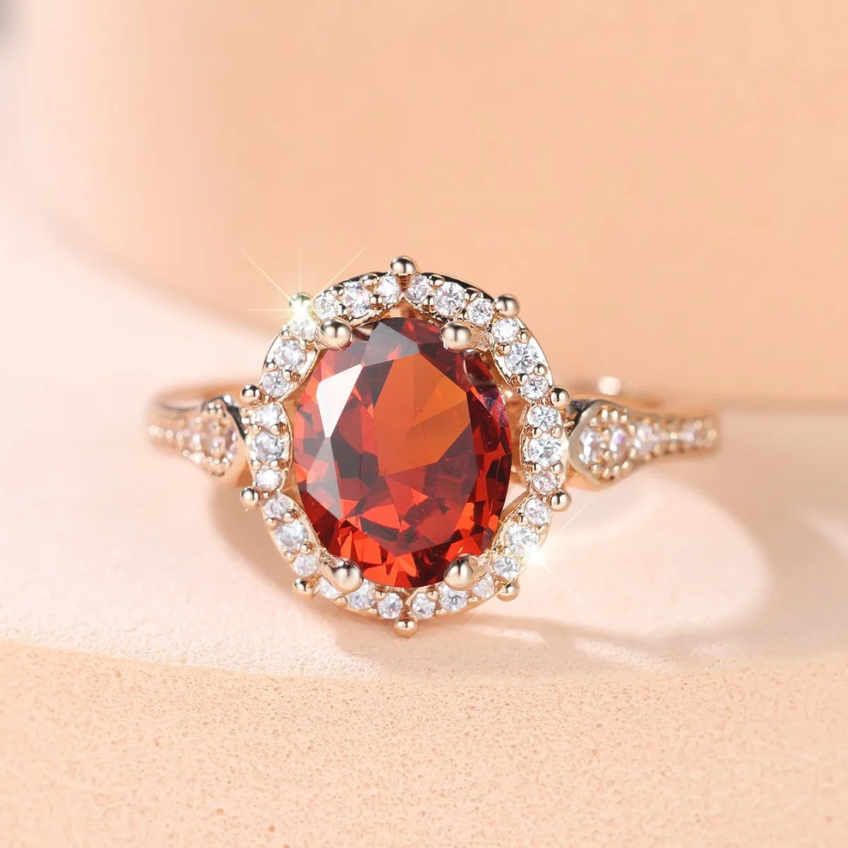 stylish and exquisite oval garnet zircon ring from europe and america, a retro, simple and versatile ring stylish and exquisite oval garnet zircon ring from europe and america, a retro, simple and versatile ring