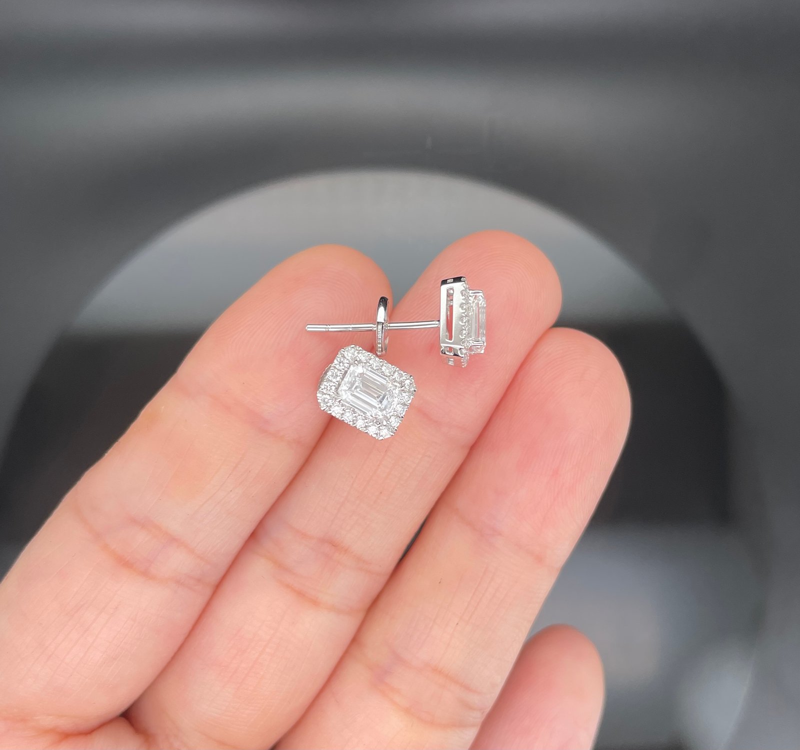 customizable emerald cut diamond earrings, small sugar cube diamond earrings, 18k gold diamond earrings suitable for unisex customizable emerald cut diamond earrings, small sugar cube diamond earrings, 18k gold diamond earrings suitable for unisex